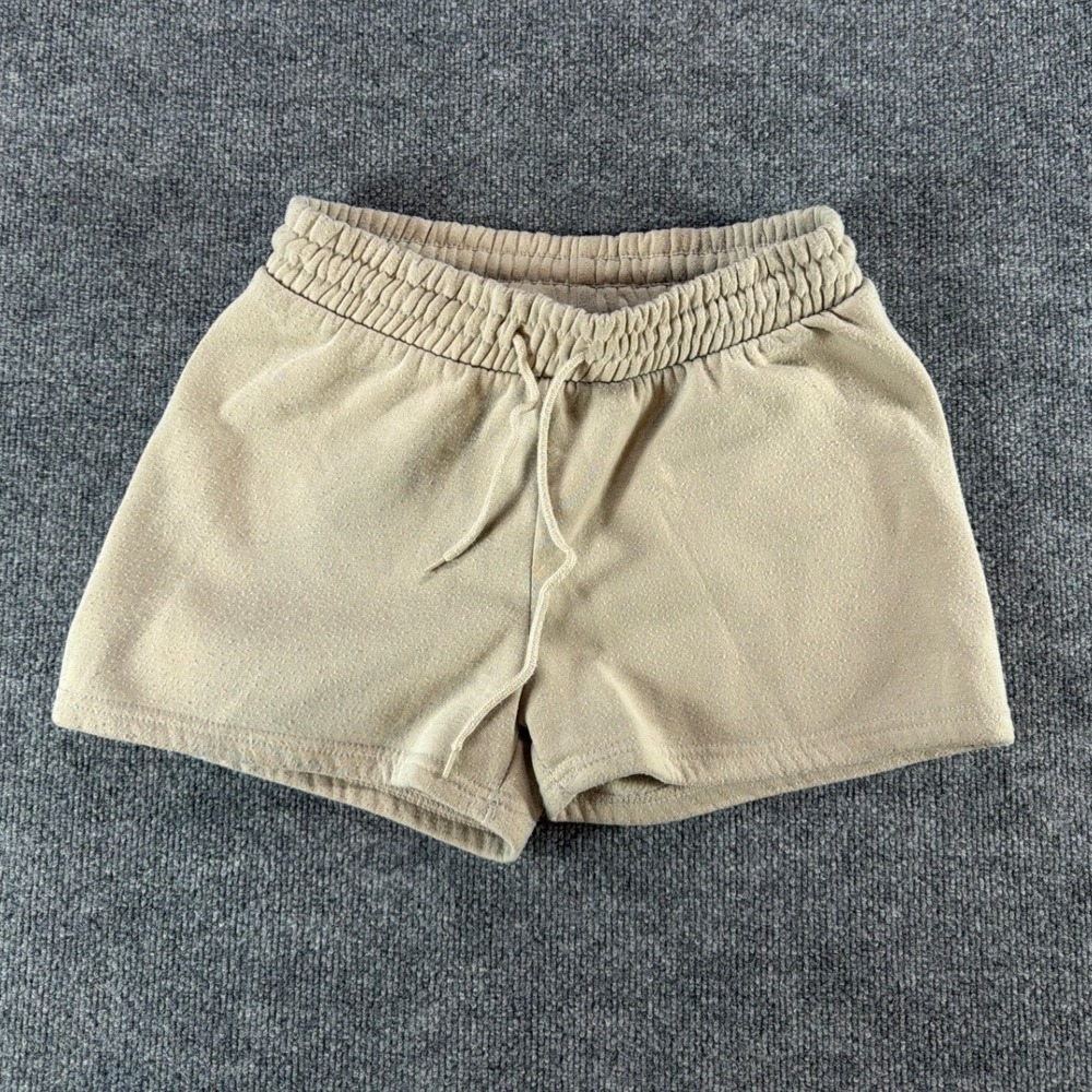 Love Streak Tan Fleece Lounge Shorts Women Large Drawstring Elastic Waist Cozy